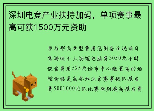 深圳电竞产业扶持加码，单项赛事最高可获1500万元资助